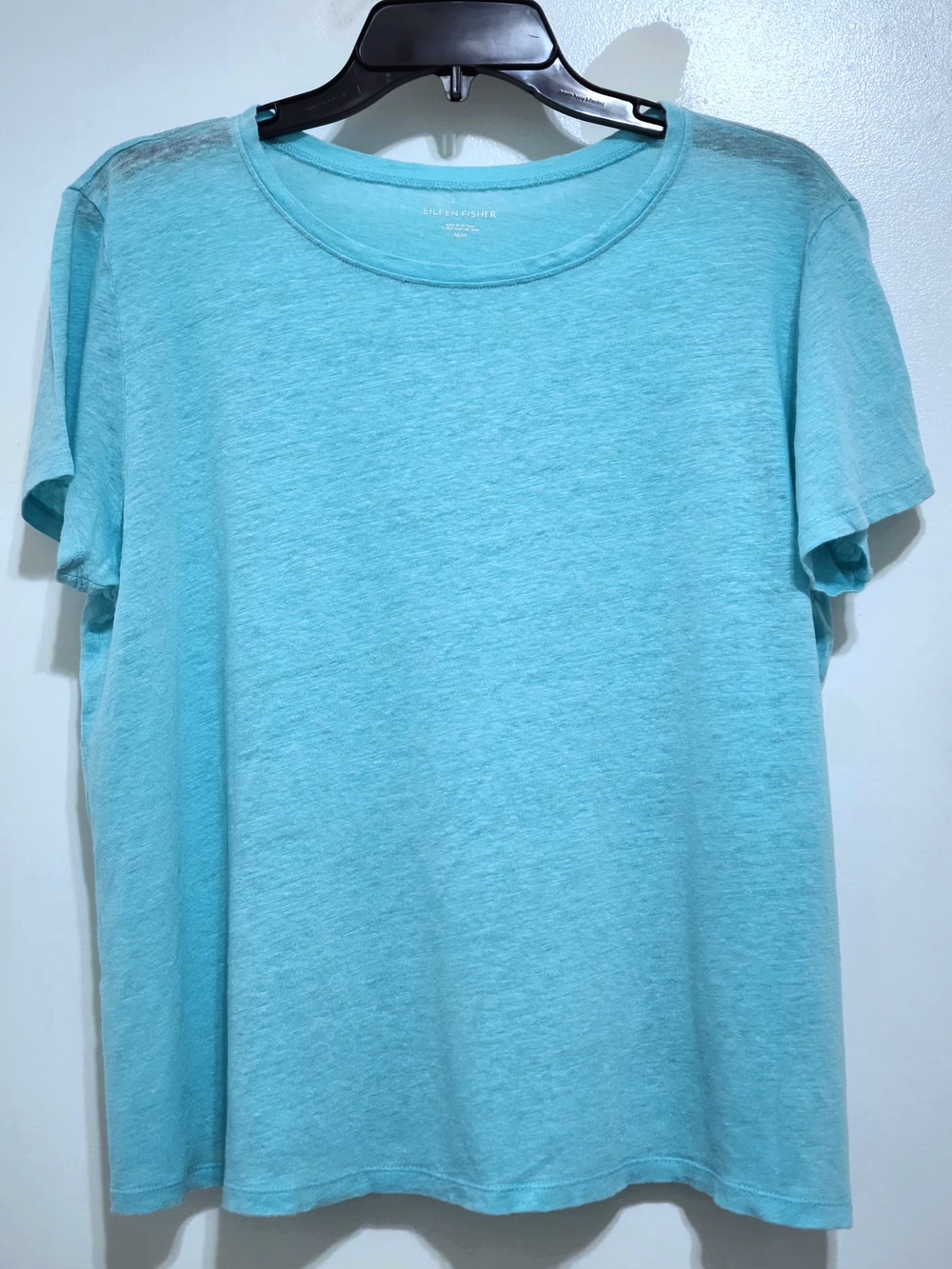 Eileen Fisher Aqua Short Sleeve Crew Neck Tee 100% Organic Linen Size M